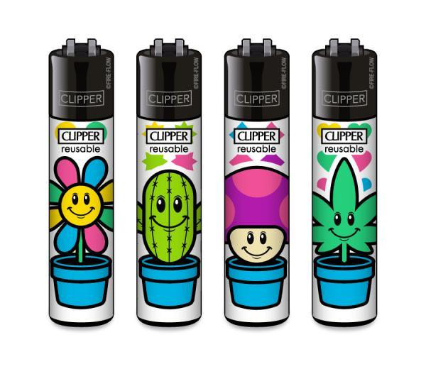Clipper CLASSIC Large – Grow Pots 4er Set mit Flower, Cactus, Mushroom und Leaf; nachfüllbar, Softflame, Stopfhilfe.